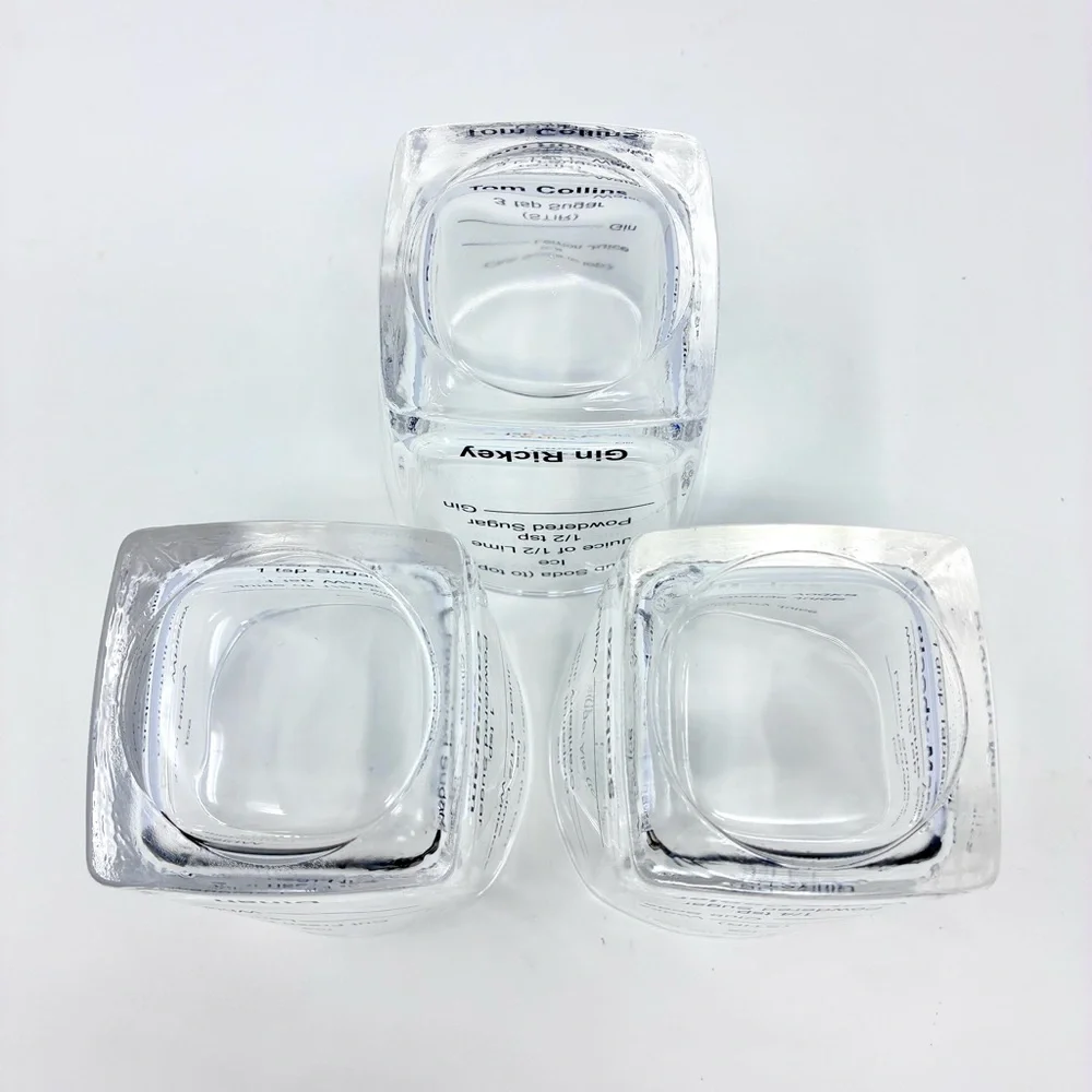 Unbranded Bartending Glasses Drink Recipes Set of 3 Clear Glass Barware Cocktail